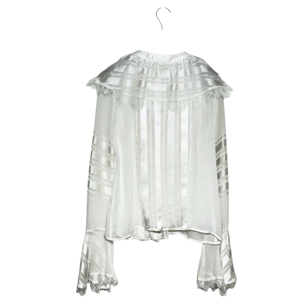 Lurelly Ivory Silk Semi Sheer Boho Blouse Bell Sleeves Size 4 - Picture 3 of 7